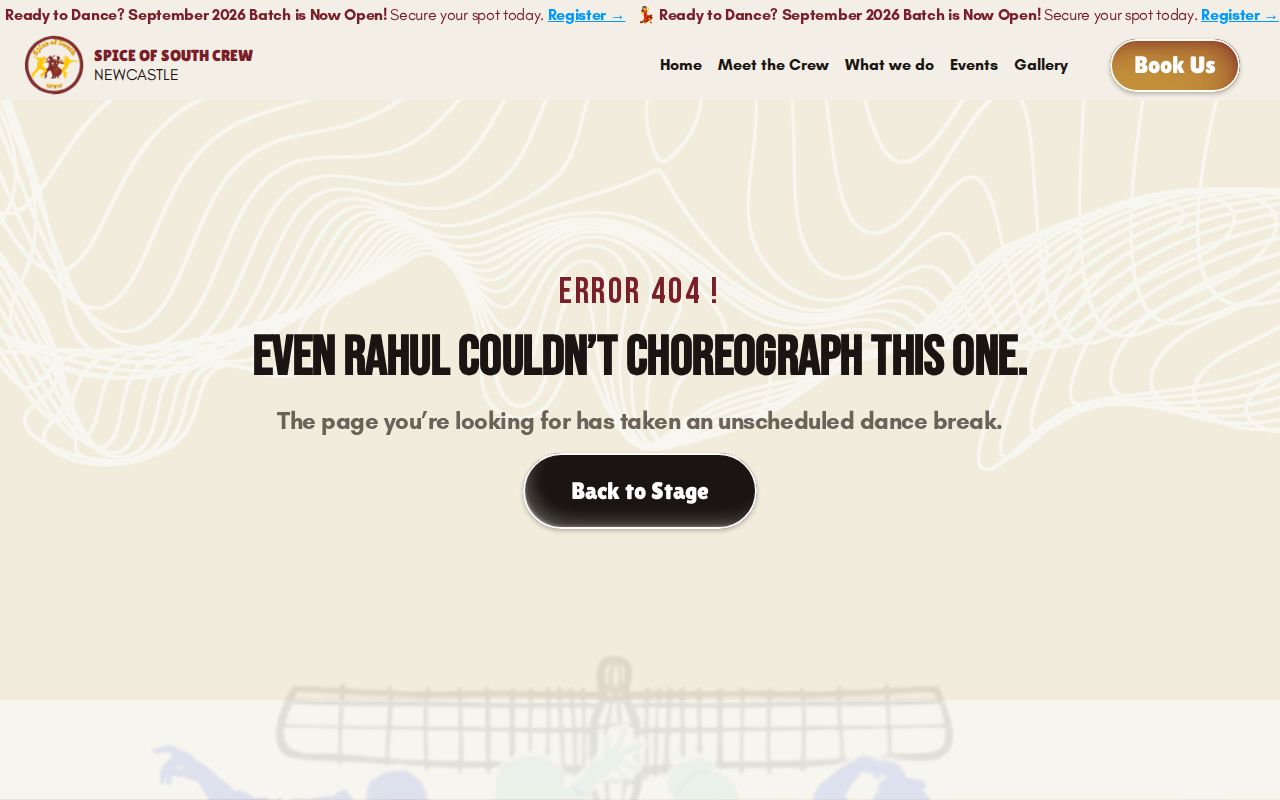 Spice of South Crew custom 404 error page